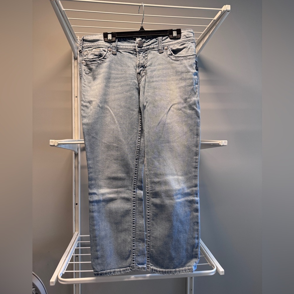 Light Blue Denim Capris, Silver Suki